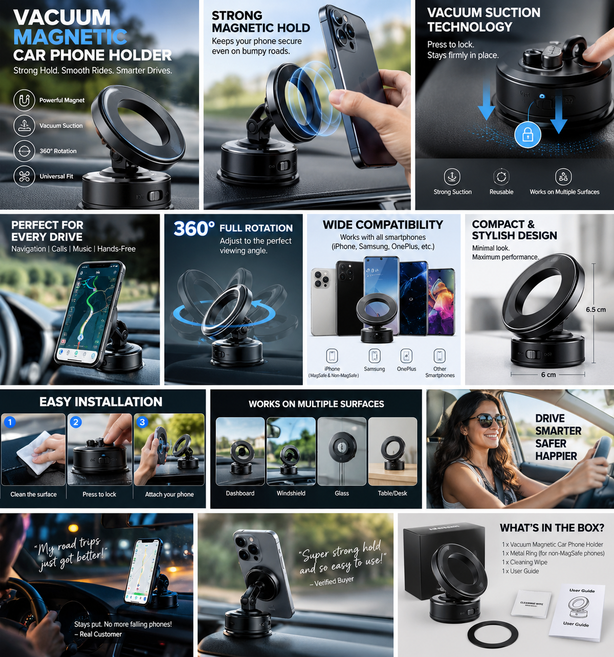 Vacuum Magnetic Car Phone Holder – Suction Mount