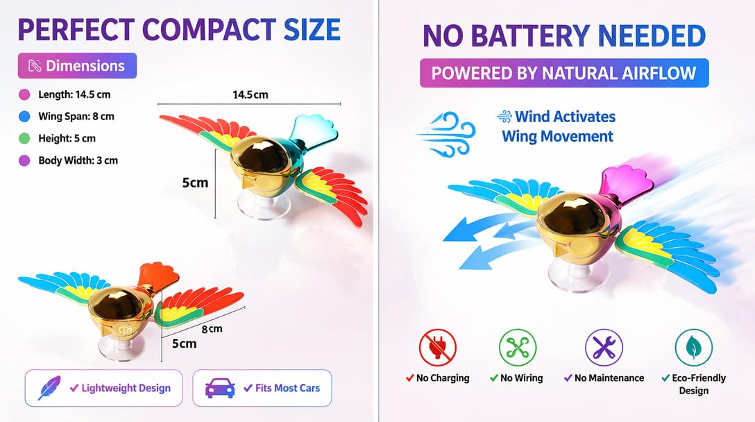 Moving Bird Wings Car Dashboard Ornament – Swinging Bird Decor
