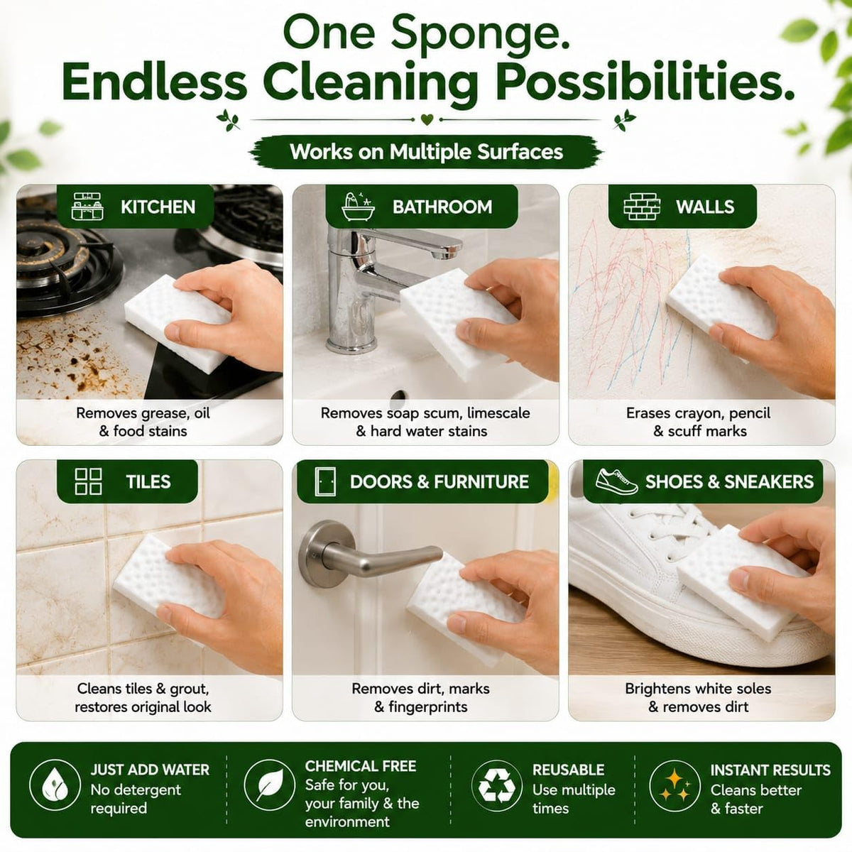 Magic Sponge Eraser Pads – Multipurpose Cleaning Sponges (Pack of 2)
