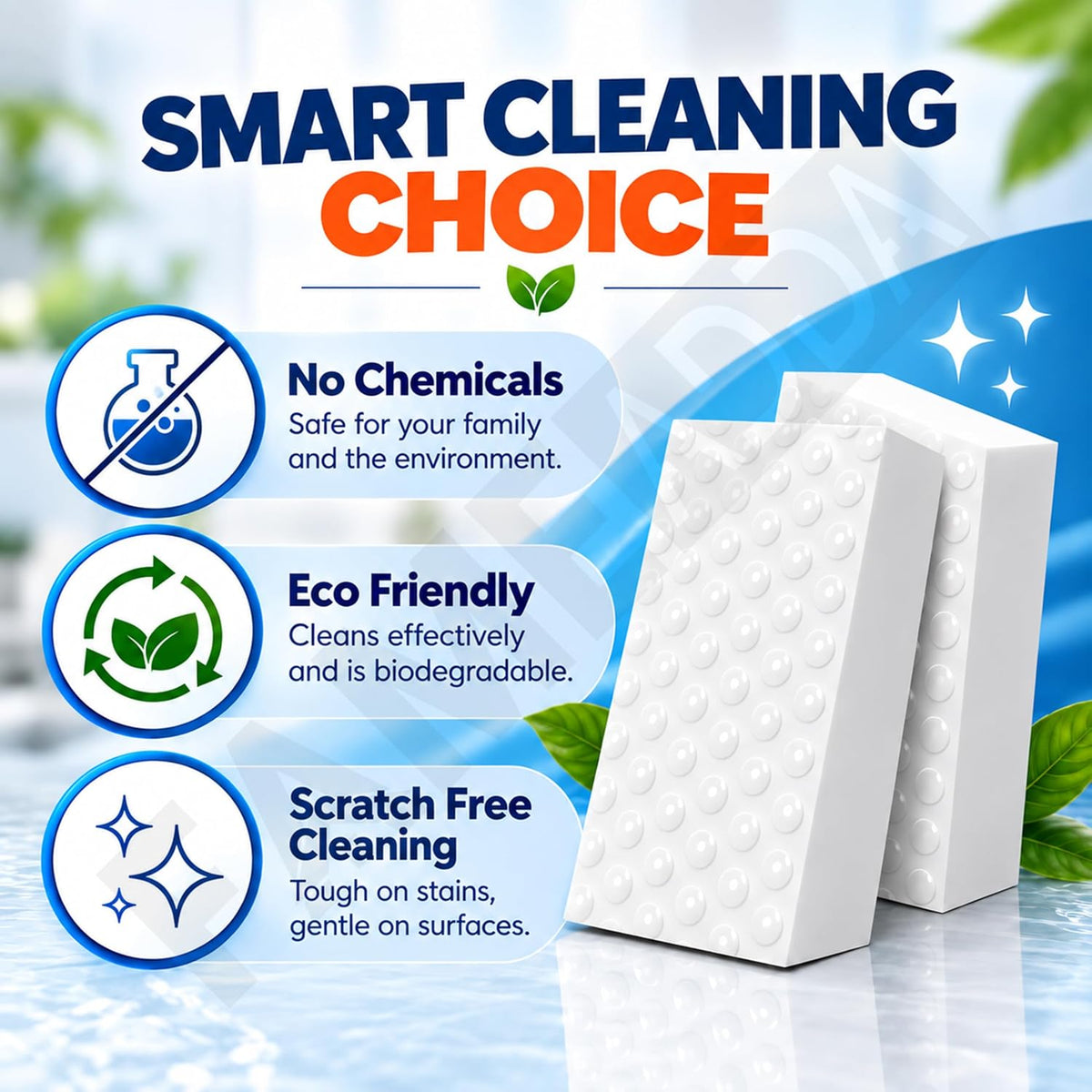 Magic Sponge Eraser Pads – Multipurpose Cleaning Sponges (Pack of 2)