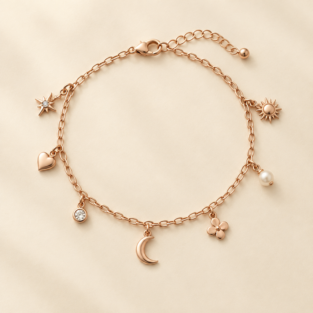 Rose gold charm bracelet concept